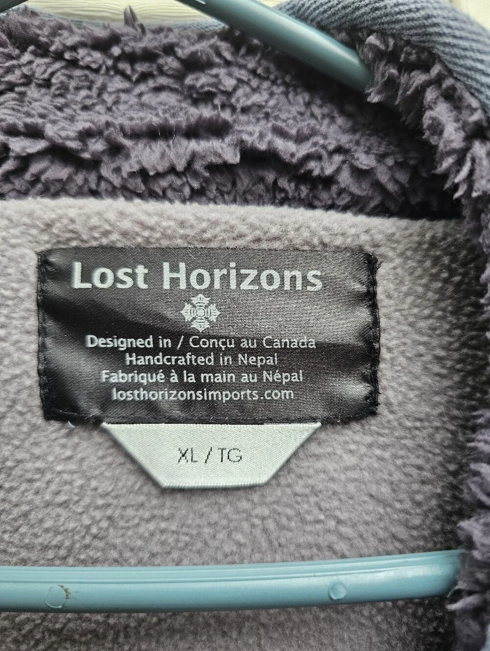 VTG Lost Horizons Fleece Lined Wool Sweater Coat XL Hand Knit Nepal Wild Mustang